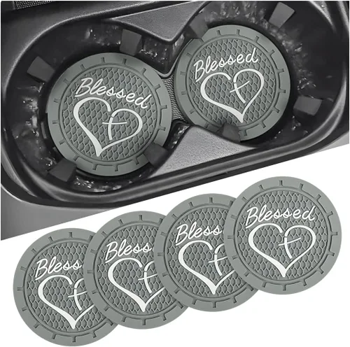 Vista 8 de AICEL Paquete de 4 posavasos para automóvil, inserto para portavasos de PVC suave de 7 cm, tapete antideslizante y a prueba de golpes cristiano