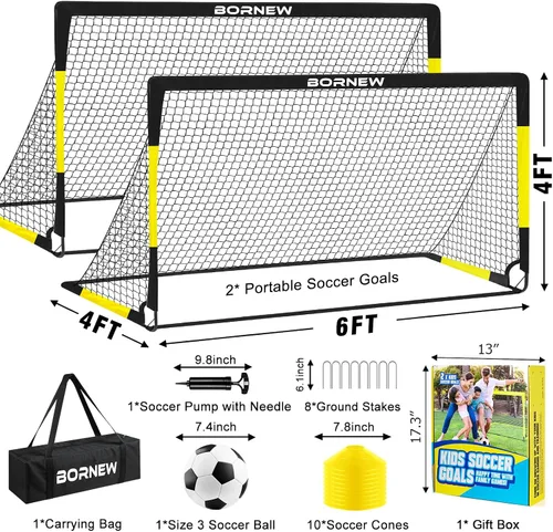 Vista 2 de Portería de Fútbol para Niños para Patio Trasero - Juego de 2 Porterías de 7X5 / 6X4 pies, Redes de Fútbol para Niños Pequeños, Equipo