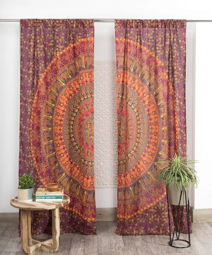 Vista 9 de Popular Handicrafts Cortinas hippie azul con mandala de camello de 100 pulgadas de largo para sala de estar o dormitorio, juego de 2 paneles