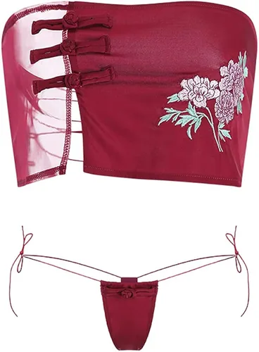 Vista 6 de Juego de rol Sexy Traje Cheongsam Qipao Babydoll Cosplay Lencería para las mujeres Anime sujetador y tanga conjunto bikini chino