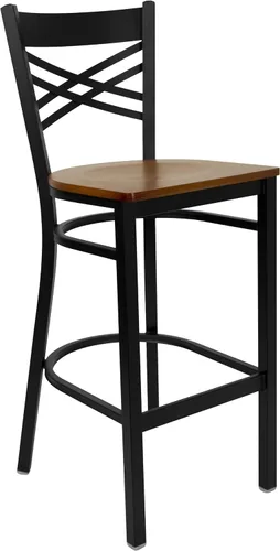 Vista 13 de Flash Furniture HERCULES Series Black ''X'' Back Metal Restaurant Barstool - Asiento de vinilo negro Asiento de vinilo negro/marco de metal negro