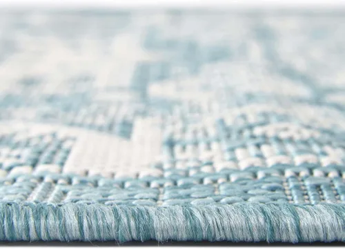 Vista 5 de Unique Loom Outdoor Aztec Collection Alfombra de área, Chalca (5 pies 3 pulgadas, octágono, aguamarina/marfil)