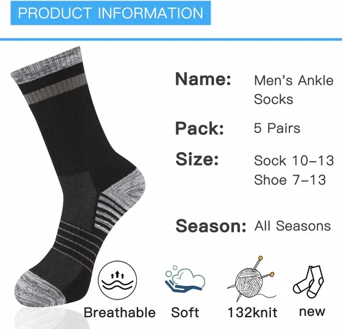 Vista 7 de COOVAN Calcetines de senderismo para hombre, calcetines para exteriores, 5 pares de calcetines deportivos acolchados que absorben la humedad