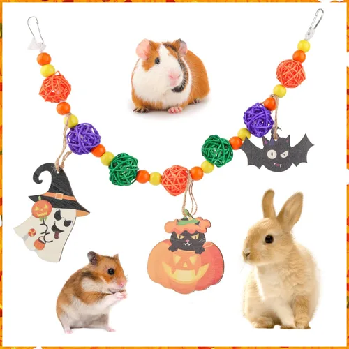 Vista 9 de Abizoo Juguetes masticables de conejillo de indias de Halloween, 3 piezas de juguetes de conejo, conejito de hámster, golosinas de madera para ratas