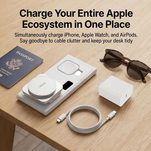 Vista 4 de MONASAY 25W 3-in-1 Wireless Charging Station for Apple with Smart Screen White