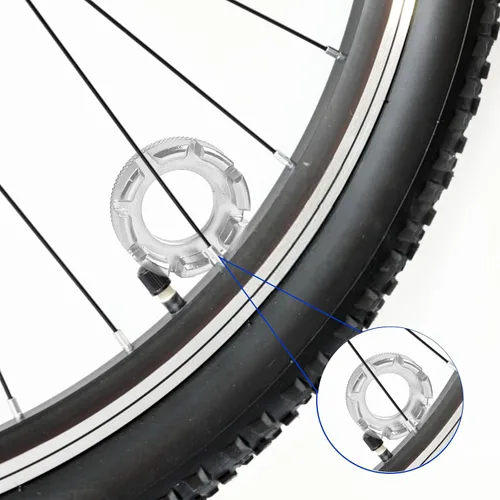 Vista 7 de Herramienta de llave de radios de bicicleta, herramienta de borde de radios 6 en 1 de acero endurecido para ajustar y reparar la tensión de la rueda