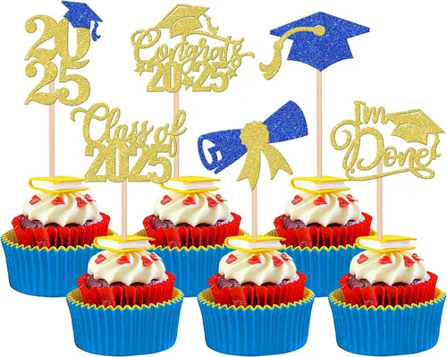 Vista 50 de 30 piezas de decoración para cupcakes de graduación para la clase de 2026 con purpurina brillante para el futuro diploma hecho 2026 Felicidades