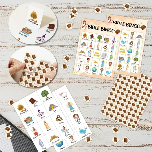 Vista 3 de Juego de tarjetas de bingo de la Biblia, juego de bingo para la familia de adultos, juego de bingo bíblico para adultos, suministros de fiesta