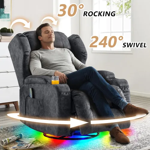 Vista 7 de DRMBOOK Sillas reclinables giratorias de doble motor con masaje y calor Gris