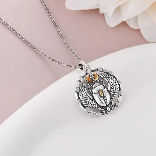 Vista 4 de CHIC ARTSY - Collar de plata de ley 925 con colgante de elefante, escarabajo, unicornio, delfín, regalo para amantes de los animales