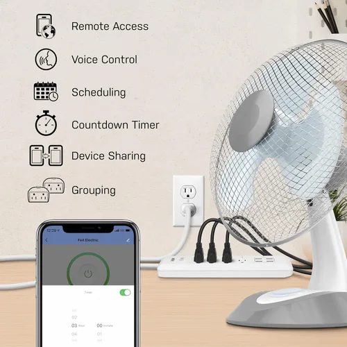 Vista 6 de Feit Electric Tira de alimentación inteligente, 4 tomas + 4 puertos USB, control de voz con Alexa y Google Assistant, control de aplicación
