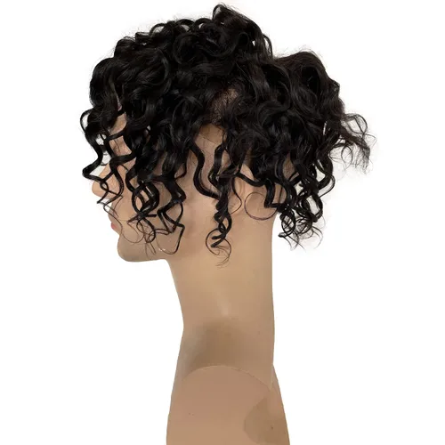 Vista 4 de Voloria Full French Lace Toupee Loose Wave Europeo Cabello Humano Sistemas de Reemplazo para Hombres Hairpiece 10x8inch #1B Color Negro