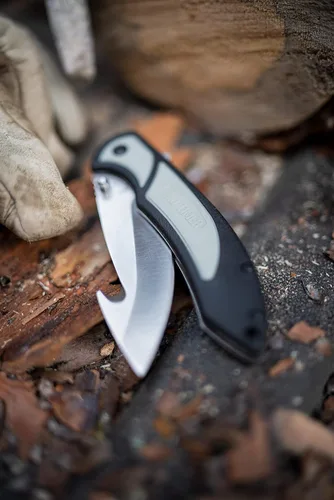 Vista 3 de Old Timer Trail Boss - Cuchillo plegable con gancho intestinal de 8 pulgadas con acero inoxidable de alto carbono, mango de agarre de TPE
