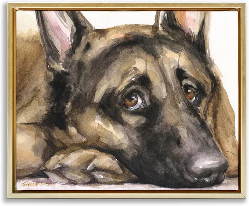 Vista 12 de Stupell Industries Perro pastor alemán cansado que descansa cabeza en pata, diseño de George Dyachenko Enmarcado en blanco