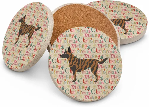 Vista 50 de AIDI Atlas Mountain Dog Merry Christmas - Posavasos grandes de piedra arenisca, paquete de 4