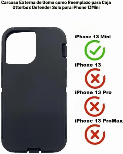 Vista 3 de Funda exterior de goma de repuesto compatible con iPhone 13 Mini Otterbox Defender Series Case (negro)