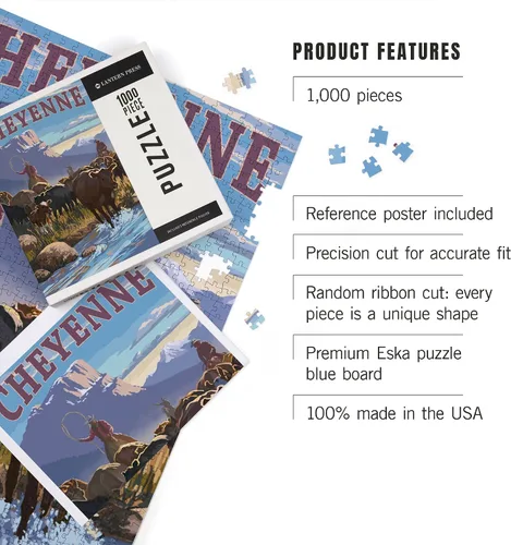 Vista 3 de Cheyenne, Wyoming, Cowboy Cattle Drive Scene (1000 Piece Puzzle, Challenging Jigsaw Puzzle for Adults, Made in USA)