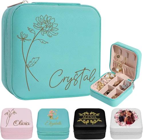 Vista 8 de Joyero de viaje personalizado para mujer, foto personalizada, nombre, logotipo, joyero, regalo de dama de honor, boda, cumpleaños