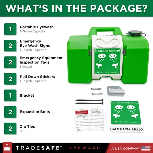 Vista 5 de TRADESAFE Estación de lavado de ojos de emergencia: estación portátil de lavado de ojos aprobada por OSHA, primeros auxilios de lavado de ojos de 8