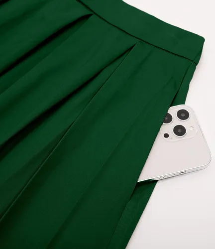 Vista 3 de Tandisk - Falda acampanada plisada, de largo a media pierna, línea A y estilo retro con bolsillos, para mujer