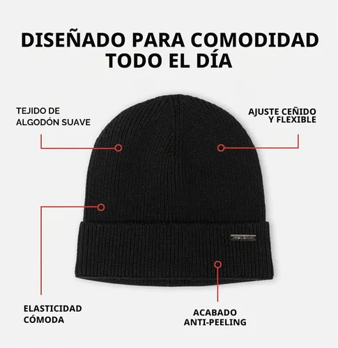 Vista 4 de Revony Gorro de calavera para hombre 100% algodón, suave, estructurado, comodidad diaria Negro