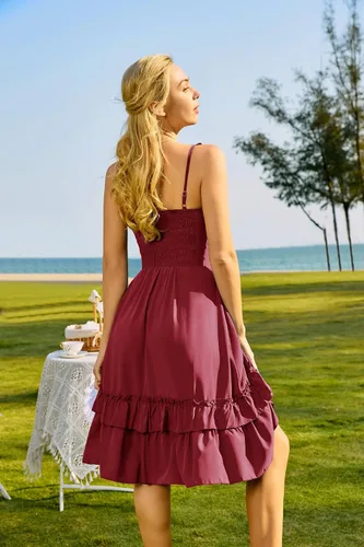 Vista 6 de Scarlet Darkness - Vestido gótico steampunk para mujer, cuello cuadrado, sin mangas y alto.