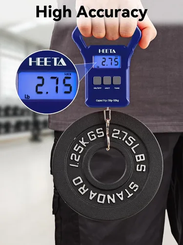 Vista 2 de HEETA Báscula de pescado, báscula digital portátil de pesca colgante de 110 libras / 110.2 lbs con pantalla LCD retroiluminada, báscula de equipaje