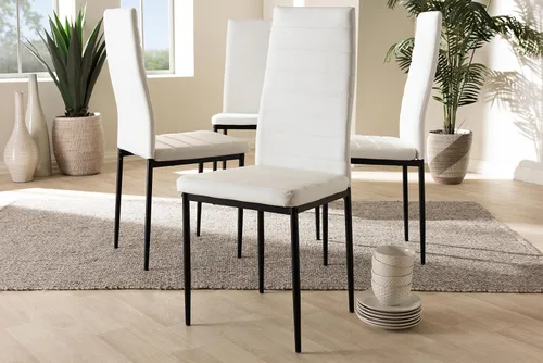 Vista 2 de Baxton Studio Armand - Silla de comedor tapizada de piel sintética blanca moderna y contemporánea
