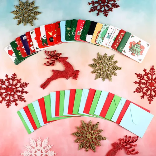 Vista 6 de Outus Mini tarjetas de felicitación de Navidad con sobres, 2.7 x 2.7 pulgadas (48 piezas)