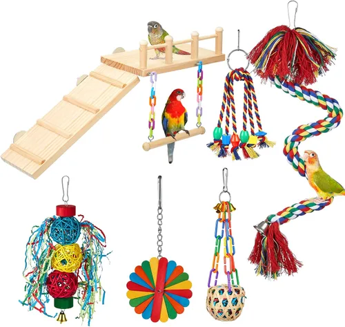 Vista 8 de 14 piezas de periquito cacatúa pájaro juguete con plataforma