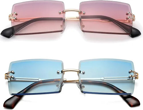 Vista 6 de Gafas de sol rectangulares para hombres/mujeres, gafas de sol pequeñas sin montura cuadrada