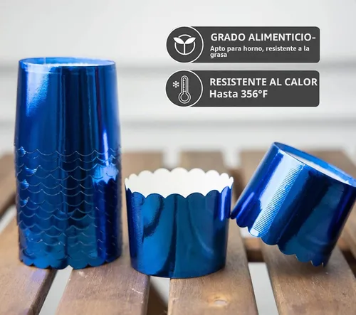 Vista 5 de Copas azules para hornear cupcakes, 50 piezas de papel para hornear, forros para magdalenas, a prueba de grasa, desechables, a granel