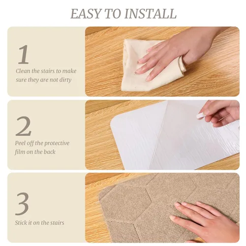 Vista 4 de MATAHUM Peldaños antideslizantes para escaleras, paquete de 15 alfombras de 8 x 30 pulgadas, color beige para escalones de madera en interiores