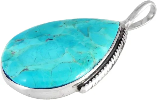 Vista 2 de Collar con colgante de turquesa de plata de ley 925, turquesa auténtica (con cadena de 20 pulgadas), Metal Gema, comprimida-turquesa