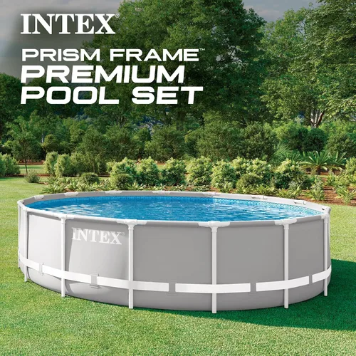 Vista 2 de Intex 26723EH - Juego de piscina sobre el suelo con marco de prisma Premium: 15 pies x 42 pulgadas - Incluye bomba de filtro de cartucho de 1000 GPH