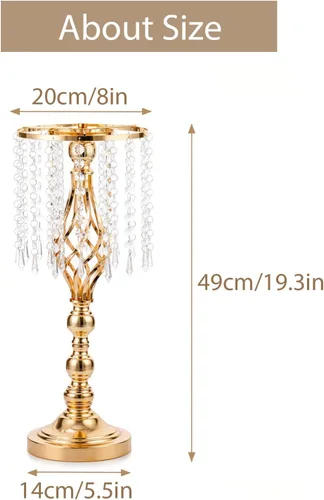 Vista 5 de Sziqiqi - Centro de mesa elevado floral dorado para mesa de boda de 21.7 pulgadas de altura con centros de mesa de flores de cristal y cuentas