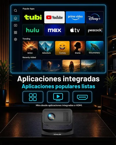 Vista 3 de Mini proyector inteligente 4K para cine en casa, WiFi y Bluetooth, nativo 1080P