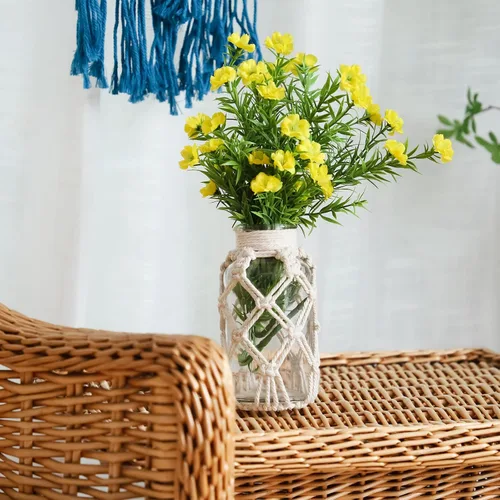 Vista 7 de Floreros con cubierta de cuerda de algodón, florero de vidrio tejido, botella decorativa para comedor, dormitorio, baño, mantel (algodón)