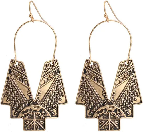 Vista 13 de Zealmer Gold Geometric Earrings Statement Vintage Boho Ethnic Earrings Hollow Out Fan Shape Dangle Drop Earrings for Women Birthday Christmas Dorado