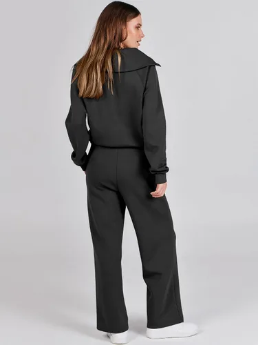 Vista 4 de ANRABESS Women 2 Piece Outfits Sweatsuit Set 2023 Fall Oversized Half Zip Sweatshirt Wide Leg Sweatpant Lounge Set Tracksuit