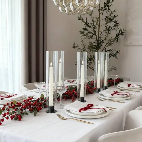 Vista 4 de Vixdonos Portavelas de cristal con soporte de vela de metal, juego de 6 portavelas cónicos modernos de 11.8 pulgadas de alto para bodas, fiestas