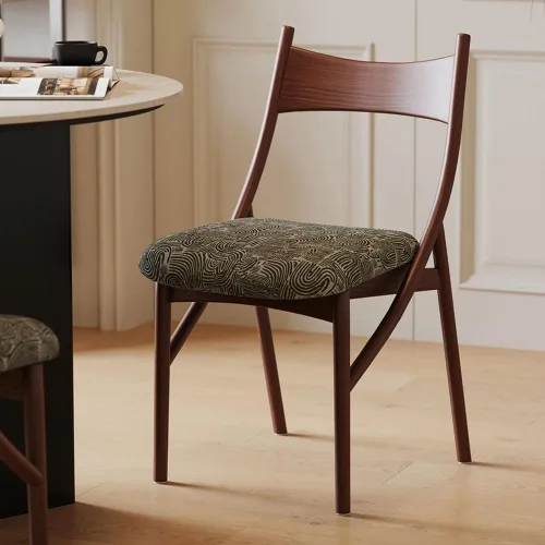 Vista 6 de sillas de comedor Silla de comedor de madera moderna tapizada con respaldo ancho curvado cocina moderna