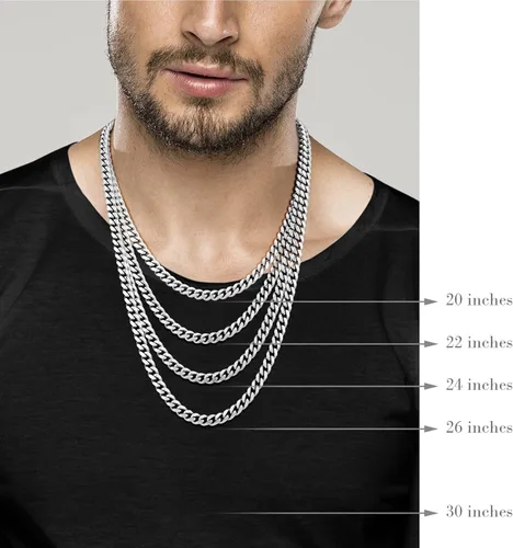 Vista 5 de Miabella Collar de cadena de eslabones cubanos de plata de ley 925 pesada italiana de 0.138 in, 0.197 in, 0.276 in para hombre, fabricado en Italia