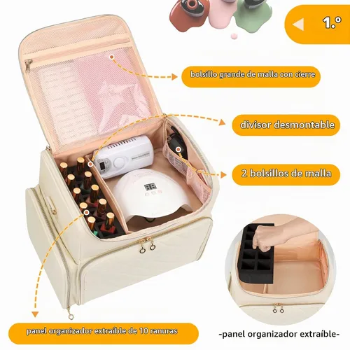 Vista 3 de CUBETASTIC Estuche organizador de esmalte de uñas extra grande con capacidad para 86 a 100+ botellas de esmalte de uñas y lámpara de uñas, bolsa