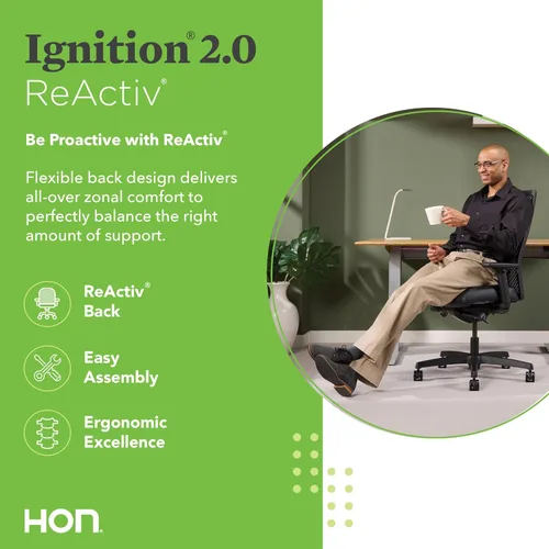 Vista 3 de HON Ignition 2.0 ReActiv - Silla de oficina ergonómica, silla de escritorio de malla con soporte lumbar, inclinación de sincronización avanzada