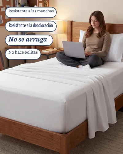 Vista 5 de Extra Deep Twin XL Sheet Set - 3 Piece College Dorm Room - White 01-Blanco