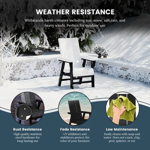 Vista 4 de HDPE Shoreside Modern Curveback Adirondack Silla de comedor, color negro