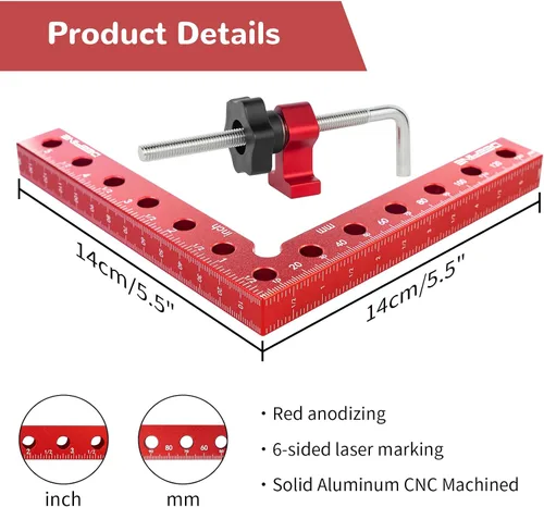 Vista 3 de Abrazaderas de esquina para carpintería, paquete de 4 abrazaderas de ángulo recto de 90 grados 4-Pack 5.5"x5.5" Aluminum 90 Degree Positioning