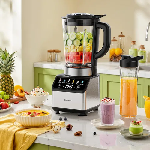 Vista 8 de Licuadoras para cocina, licuadora de batidos de encimera con jarra de vidrio de 51 onzas, molinillo y combo de taza para llevar, licuadora digital