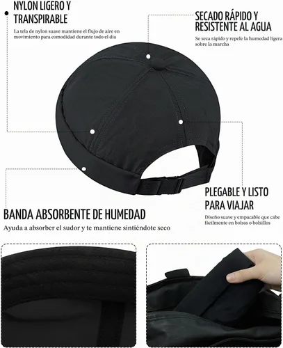 Vista 5 de Croogo Gorra Docker de secado rápido, ligeros, transpirables, sin ala para hombre Ct81-negro
